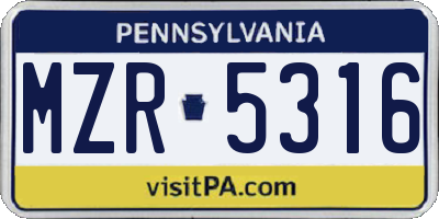 PA license plate MZR5316