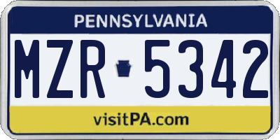 PA license plate MZR5342