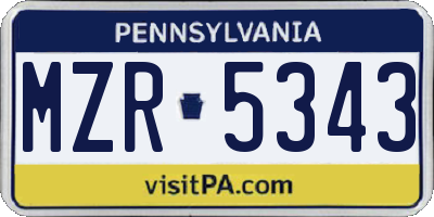 PA license plate MZR5343