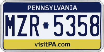 PA license plate MZR5358