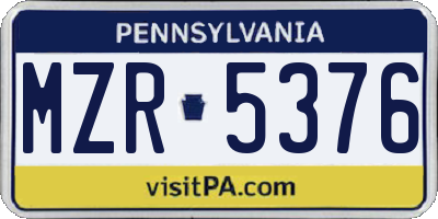 PA license plate MZR5376