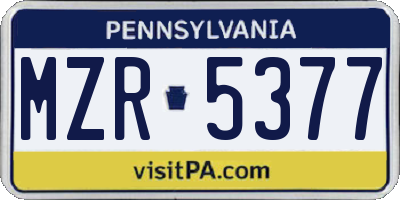 PA license plate MZR5377
