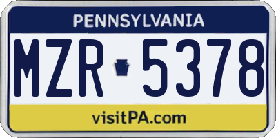 PA license plate MZR5378