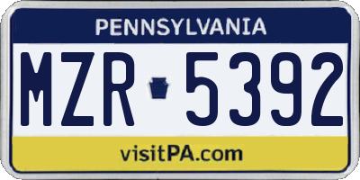 PA license plate MZR5392