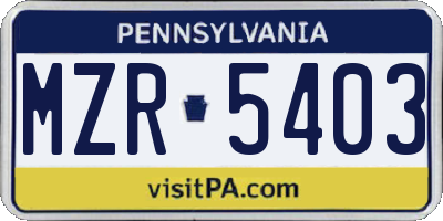 PA license plate MZR5403