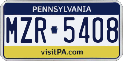 PA license plate MZR5408