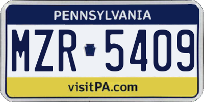 PA license plate MZR5409