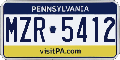 PA license plate MZR5412