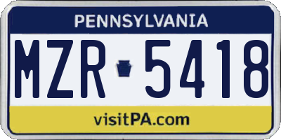 PA license plate MZR5418