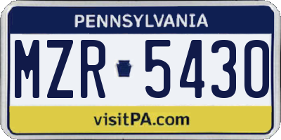 PA license plate MZR5430