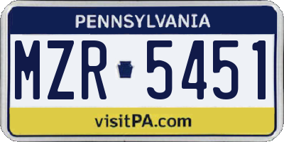 PA license plate MZR5451