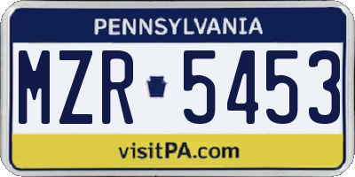 PA license plate MZR5453