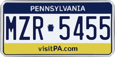 PA license plate MZR5455