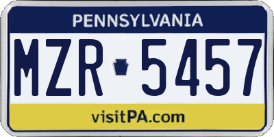 PA license plate MZR5457