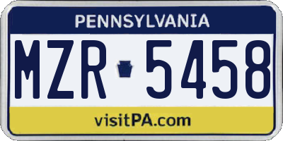 PA license plate MZR5458