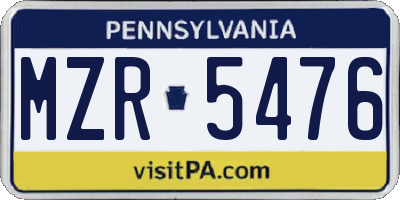 PA license plate MZR5476