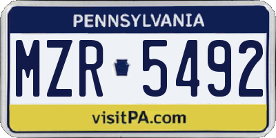 PA license plate MZR5492