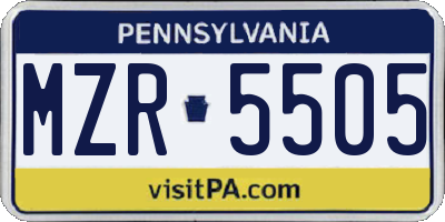 PA license plate MZR5505