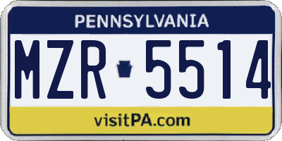 PA license plate MZR5514