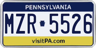 PA license plate MZR5526