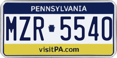 PA license plate MZR5540