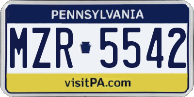 PA license plate MZR5542