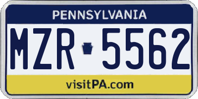 PA license plate MZR5562
