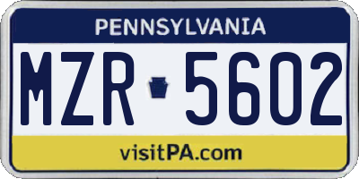 PA license plate MZR5602