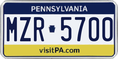 PA license plate MZR5700