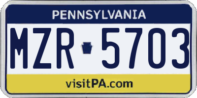 PA license plate MZR5703