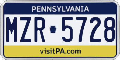 PA license plate MZR5728
