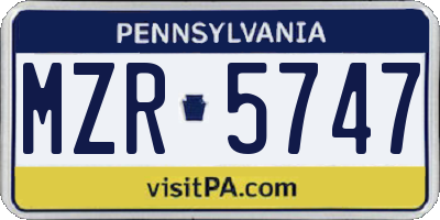 PA license plate MZR5747