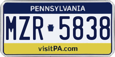 PA license plate MZR5838