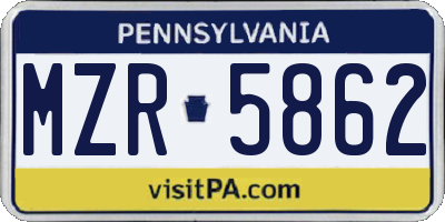PA license plate MZR5862