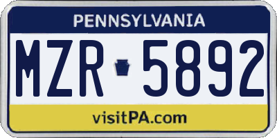 PA license plate MZR5892