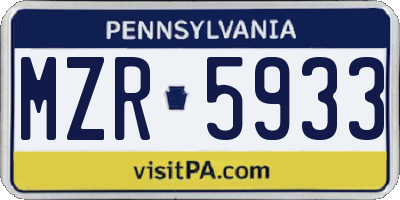 PA license plate MZR5933