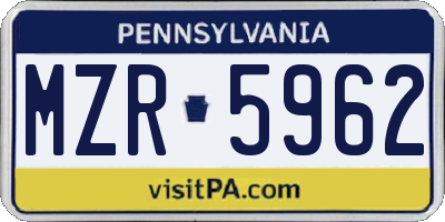 PA license plate MZR5962