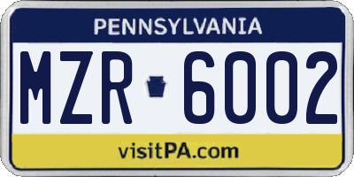 PA license plate MZR6002