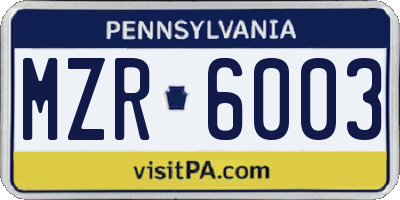 PA license plate MZR6003
