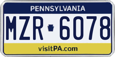PA license plate MZR6078