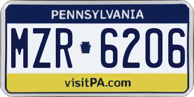 PA license plate MZR6206