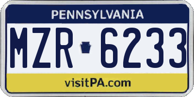 PA license plate MZR6233