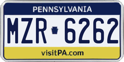 PA license plate MZR6262