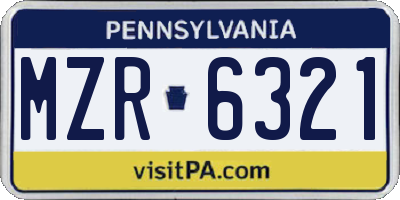 PA license plate MZR6321