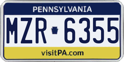 PA license plate MZR6355
