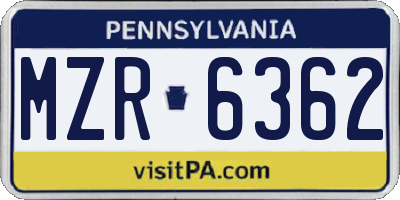 PA license plate MZR6362