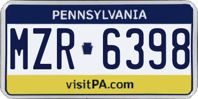 PA license plate MZR6398