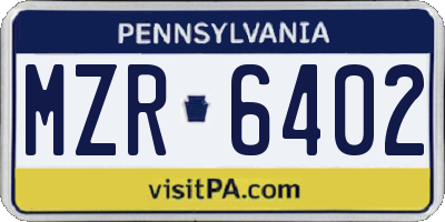 PA license plate MZR6402