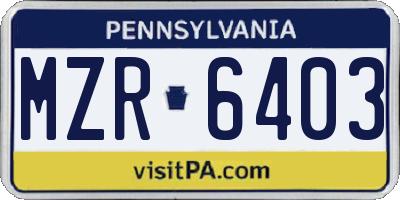 PA license plate MZR6403
