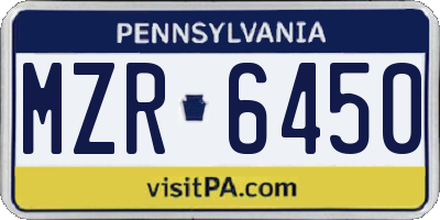 PA license plate MZR6450
